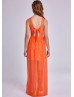 Orange Chiffon Lace Open Back Long Prom Dress